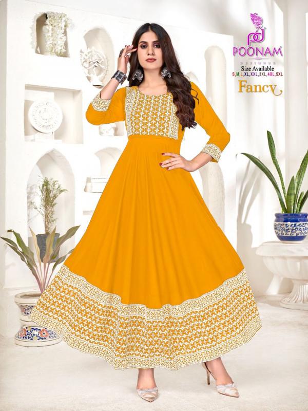 Poonam Fancy Ethnic Wear Rayon Anarkali Kurti Collection